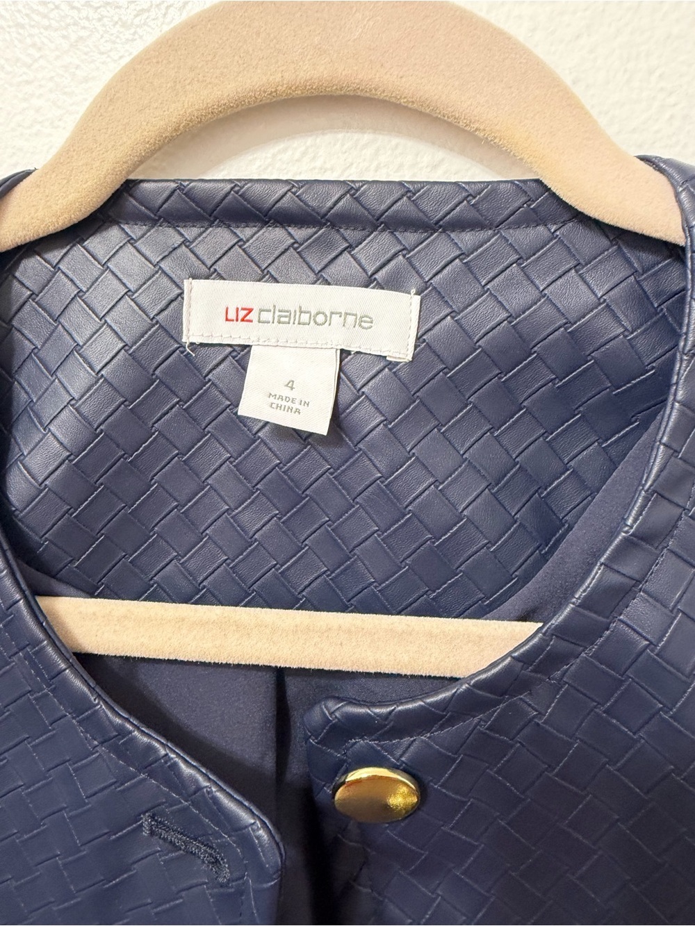 NWOT Liz Claiborne Navy Quilted Faux-Leather Jacket - Picture 2 of 5